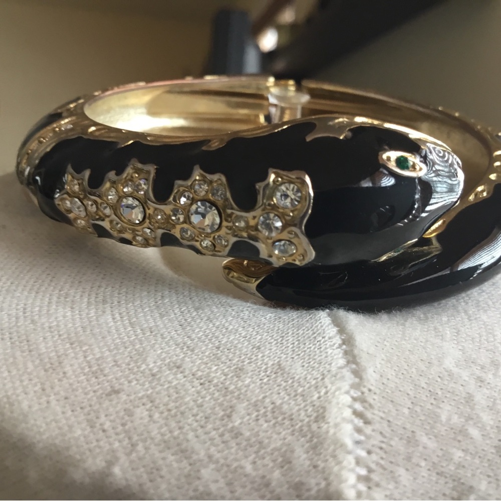 Black and Gold Ornate Bangle Bracelet with Sparkling Stones